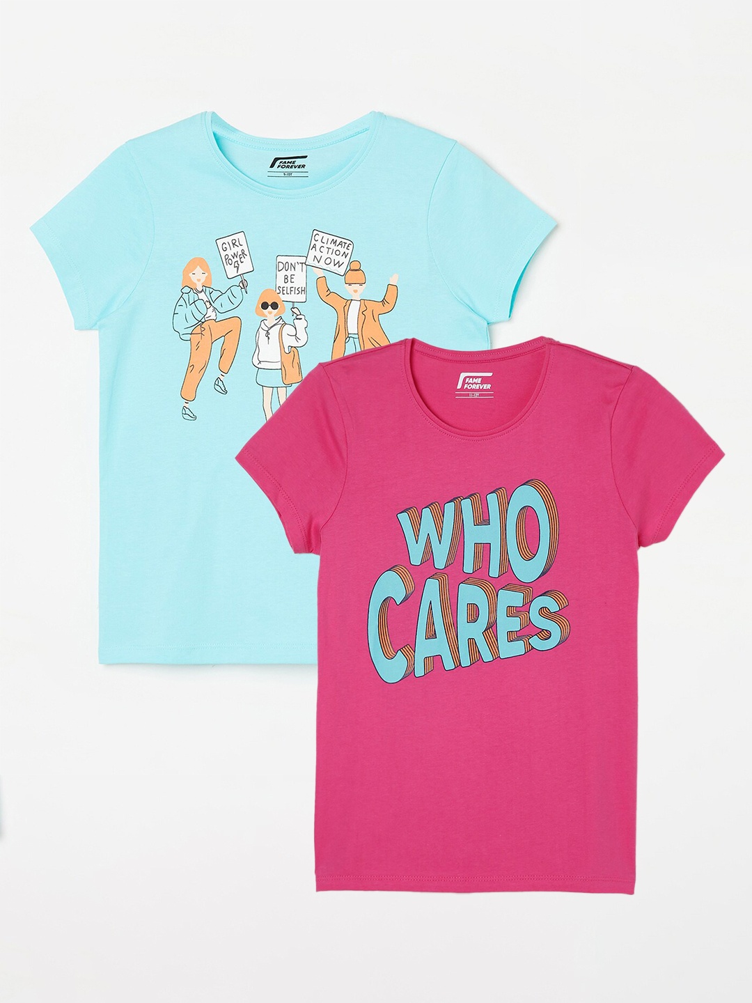 Fame Forever by Lifestyle Girls Pack Of 2 Printed Cotton T-shirts, Pink