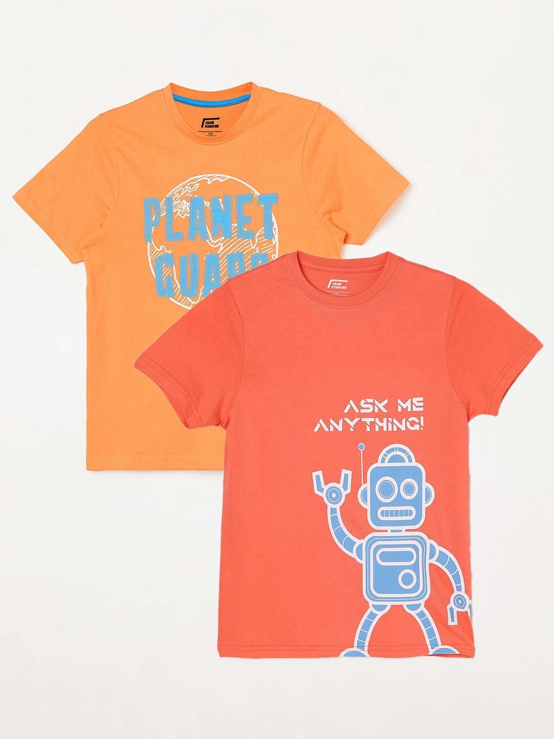 Fame Forever by Lifestyle Boys Pack Of 2 Printed Cotton T-shirts, Orange