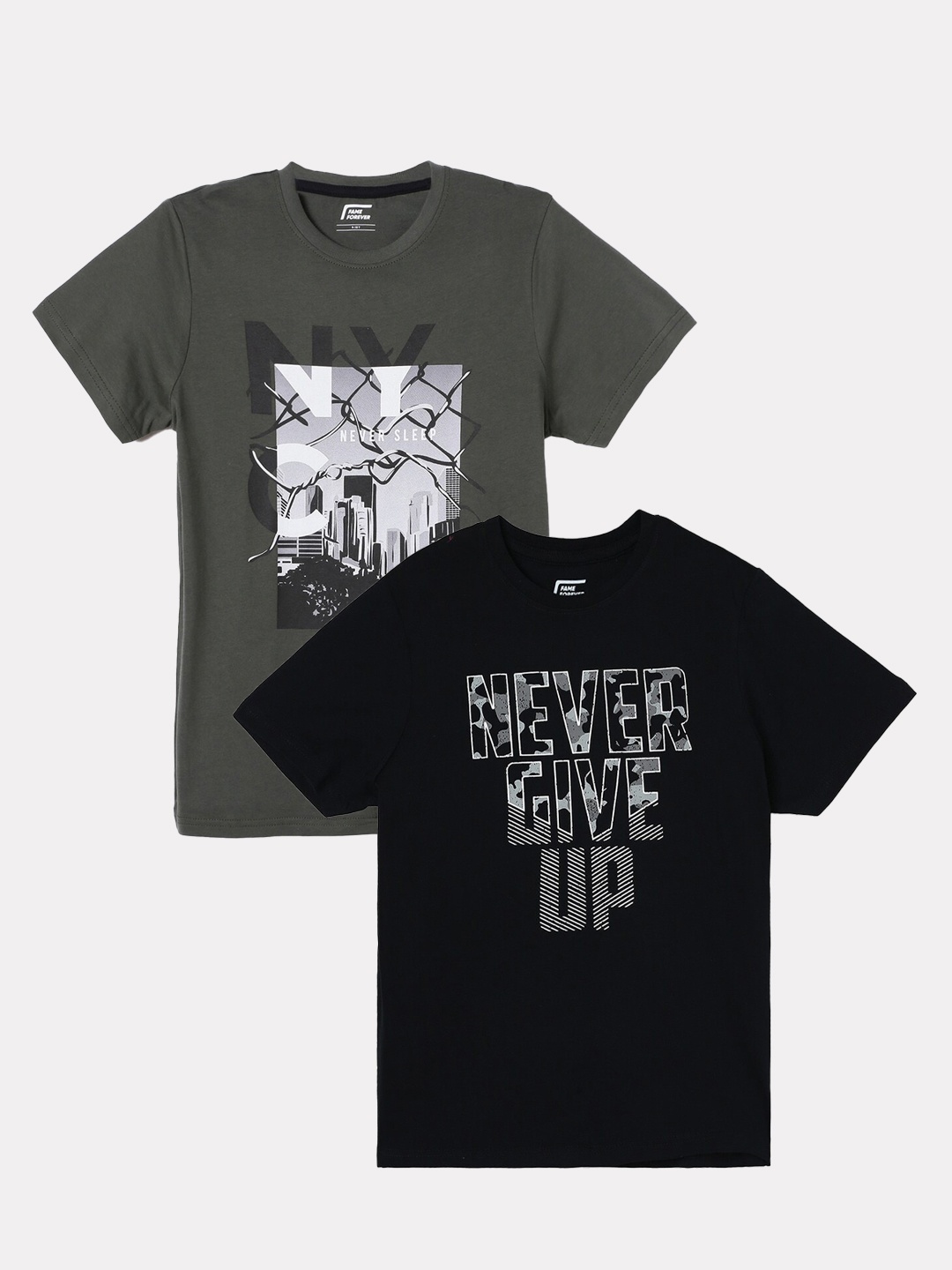 Fame Forever by Lifestyle Boys Pack Of 2 Printed Pure Cotton T-shirts, Black