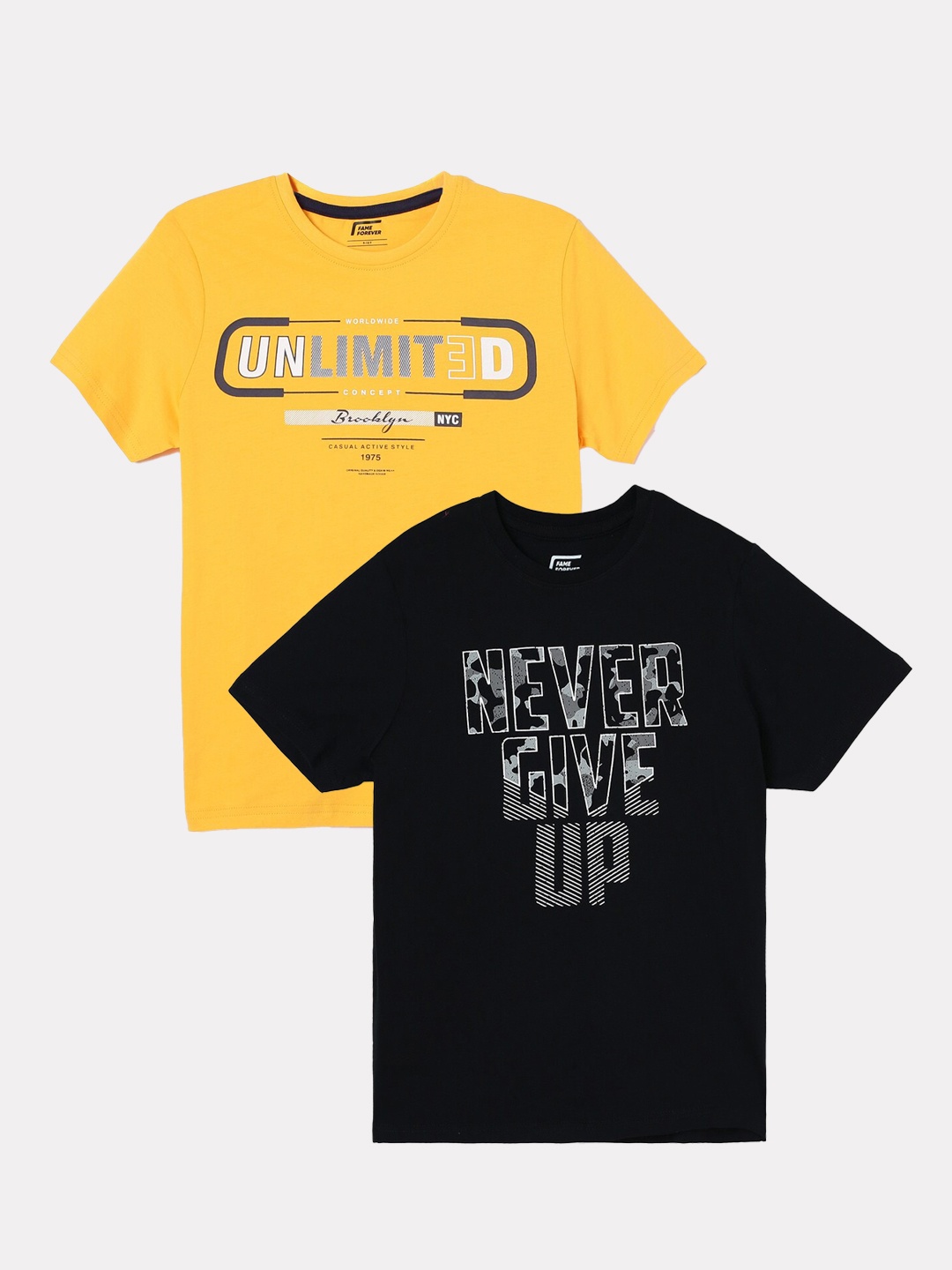 Fame Forever by Lifestyle Boys Pack Of 2 Printed Pure Cotton T-shirts, Black