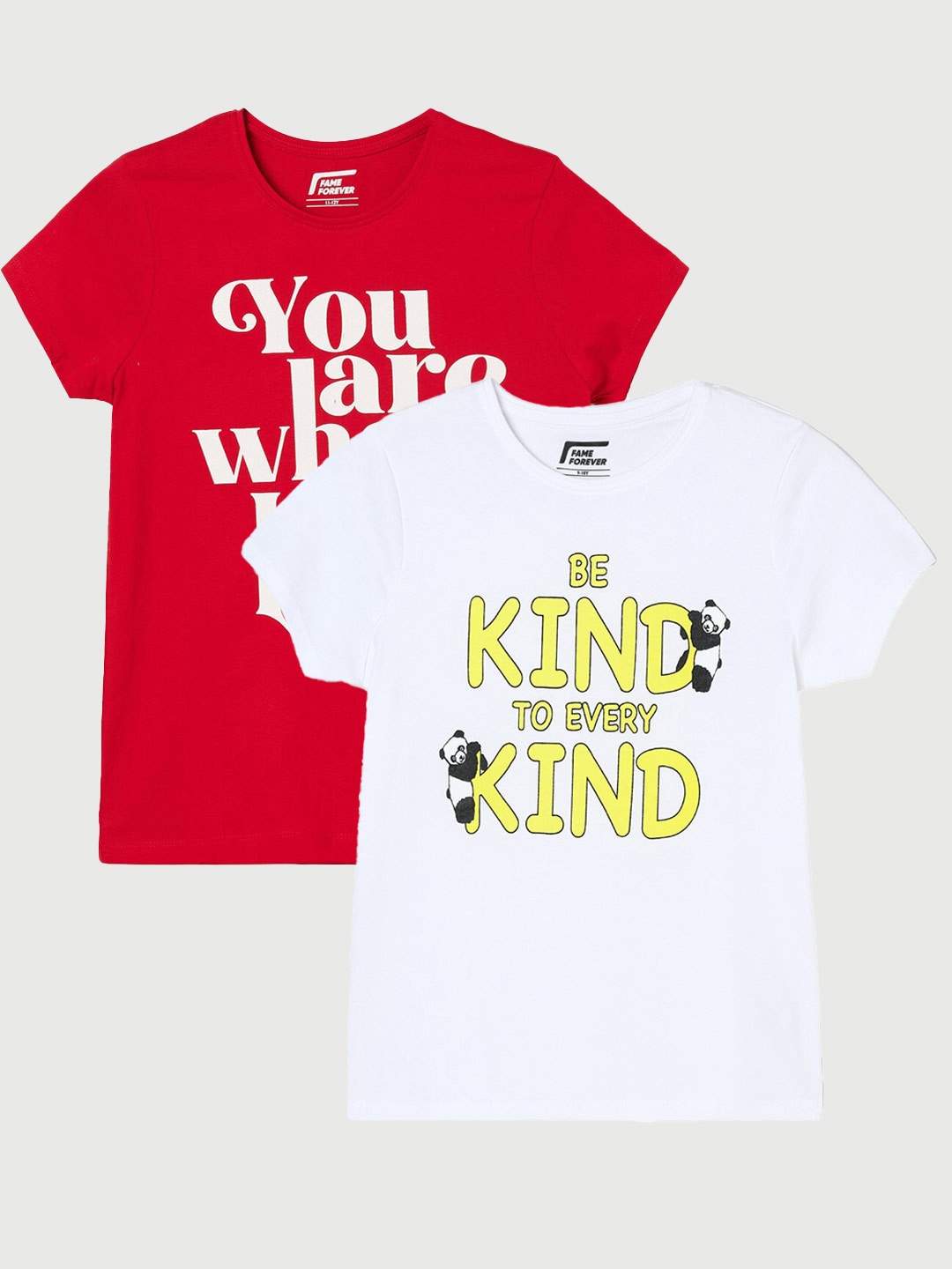 Fame Forever by Lifestyle Girls Pack Of 2 Typography Printed Pure Cotton T-Shirt, White
Fame Forever by Lifestyle Girls Pack Of 2 Typography Printed Pure Cotton T-Shirt, White