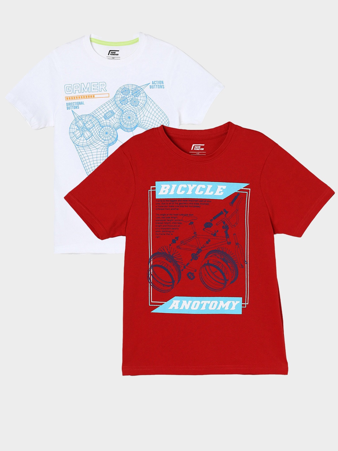 Fame Forever by Lifestyle Boys Pack Of 2 Graphic Printed Cotton T-Shirts, Red