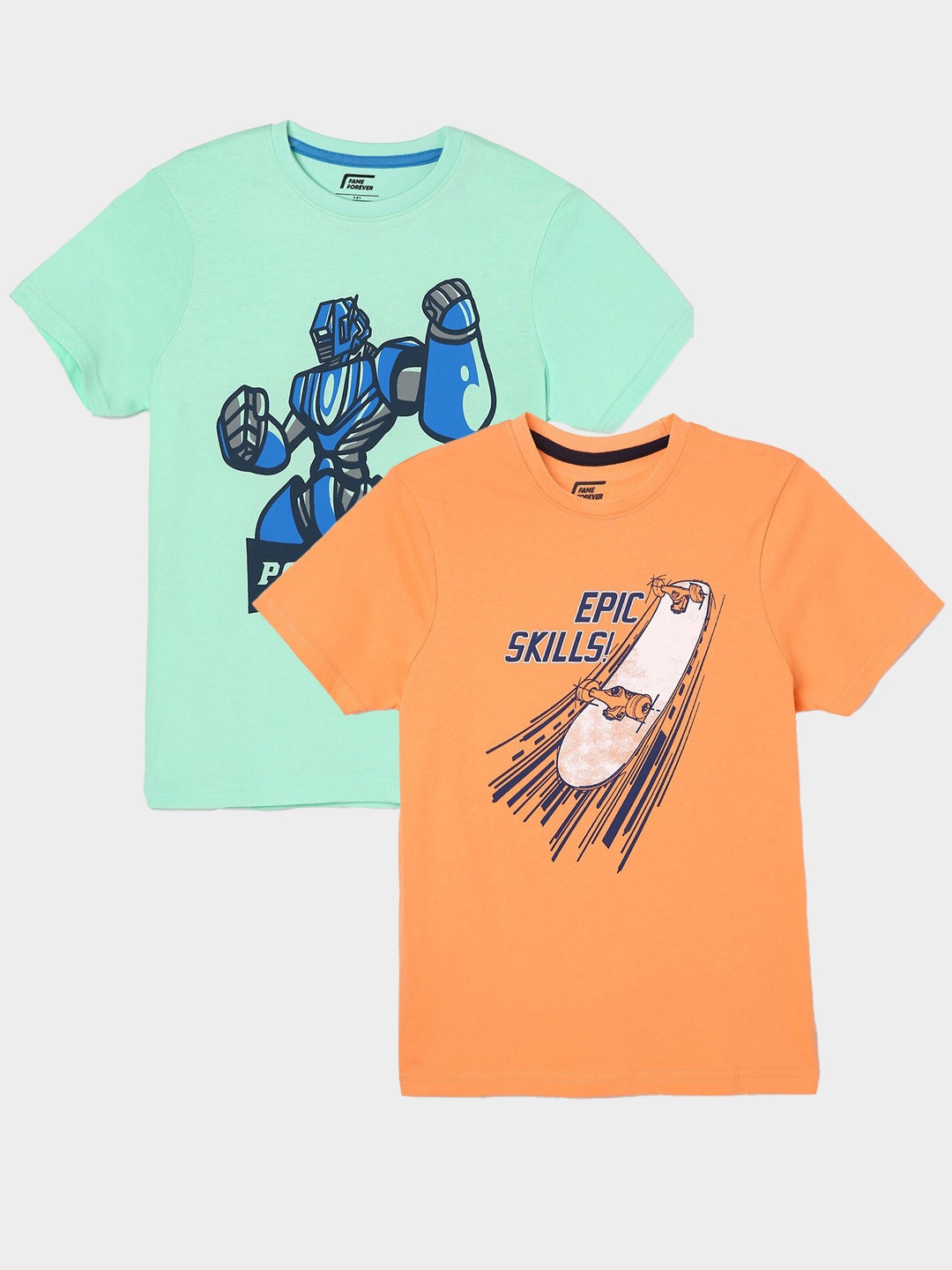 Fame Forever by Lifestyle Boys Pack Of 2 Graphic Printed Cotton T-Shirts, Coral