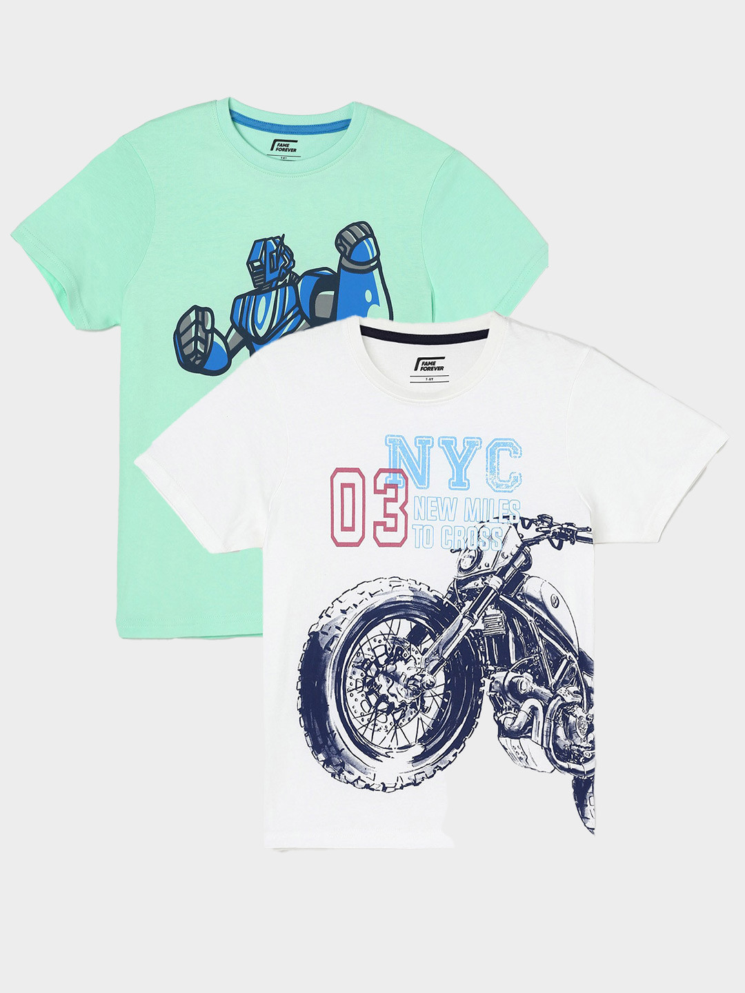 Fame Forever by Lifestyle Boys Pack Of 2 Printed Cotton T-Shirts, Off white 
Fame Forever by Lifestyle Boys Pack Of 2 Printed Cotton T-Shirts, Off white