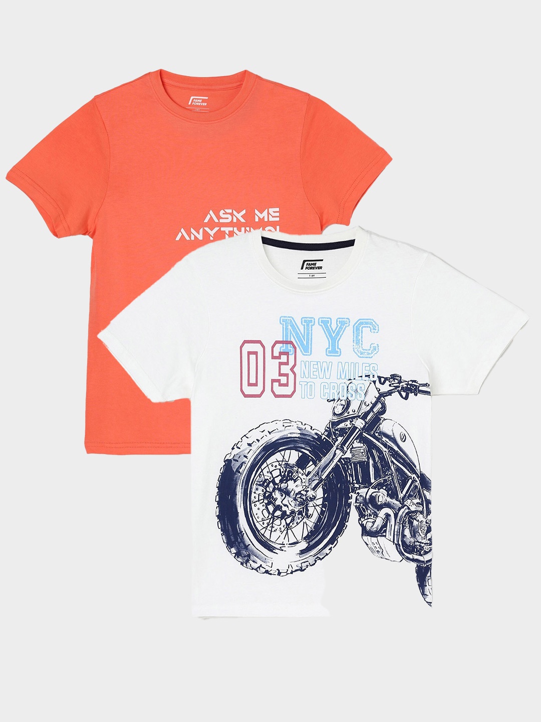 Fame Forever by Lifestyle Boys Pack Of 2 Typography Printed Cotton T-Shirts, Off white
Fame Forever by Lifestyle Boys Pack Of 2 Typography Printed Cotton T-Shirts, Off white