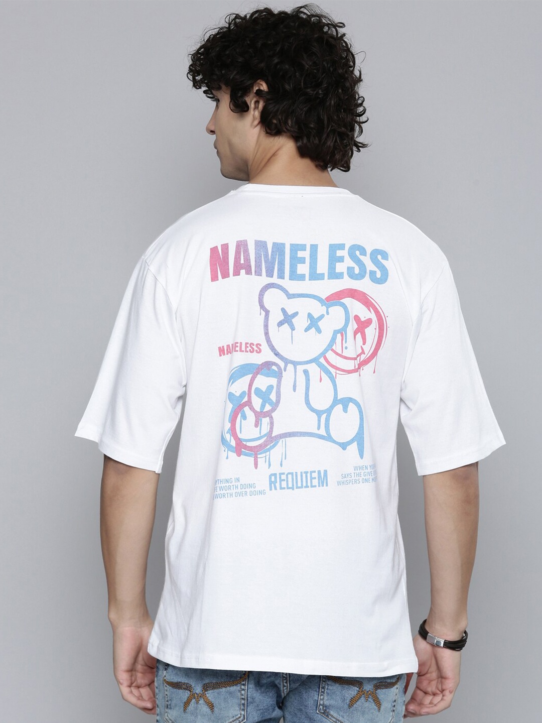 SMARTEES Graphic Printed Round Neck Oversized Cotton T-shirt, White