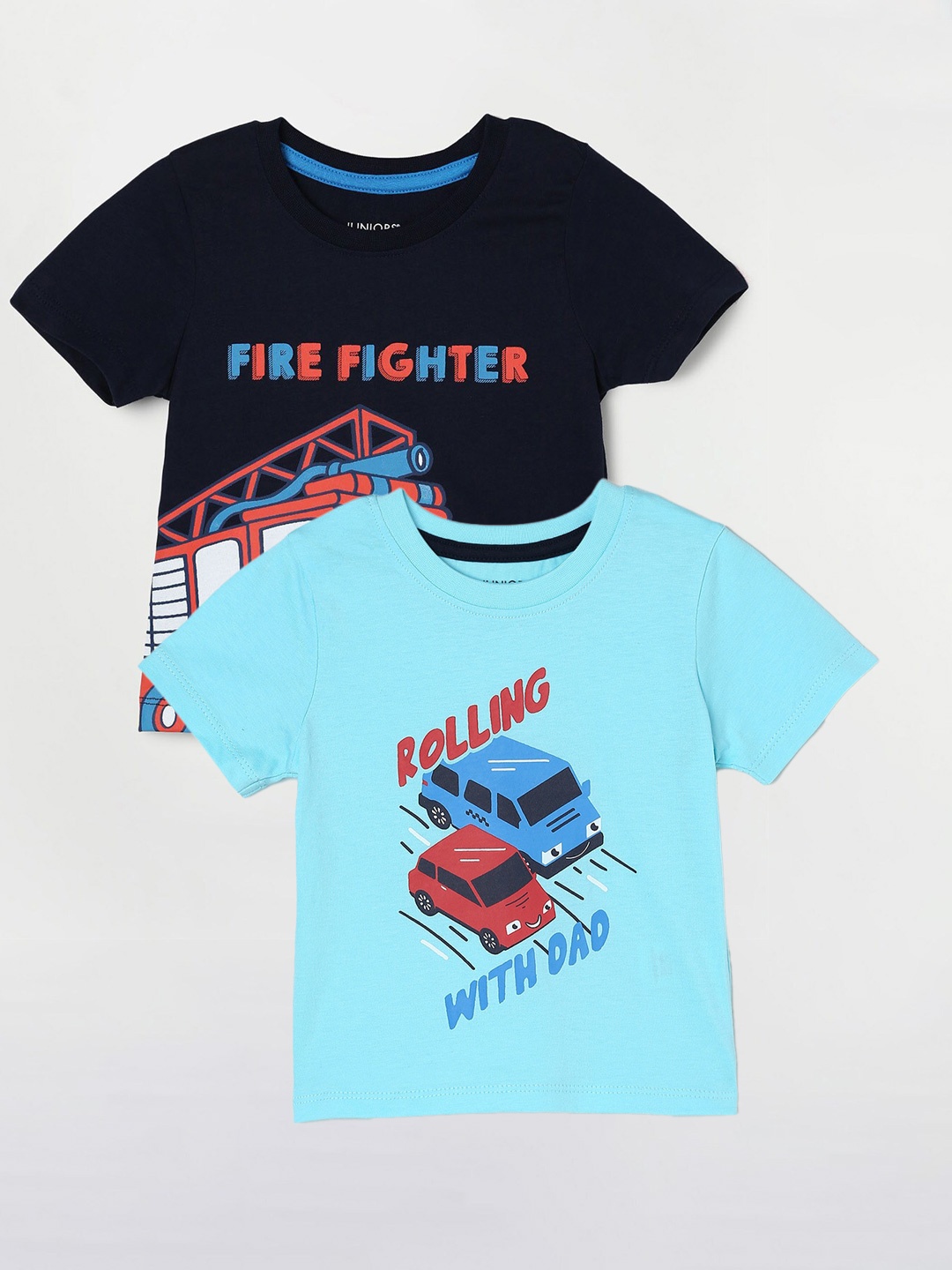 Juniors by Lifestyle Pack Of 2 Printed Cotton T-Shirts, Blue