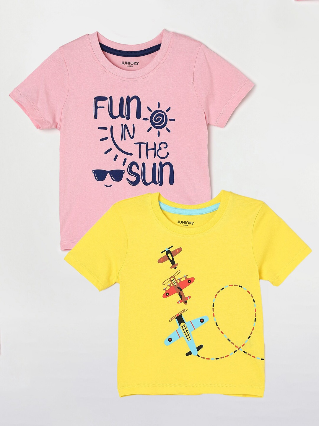 Juniors by Lifestyle Pack Of 2 Printed Cotton T-Shirts, Yellow