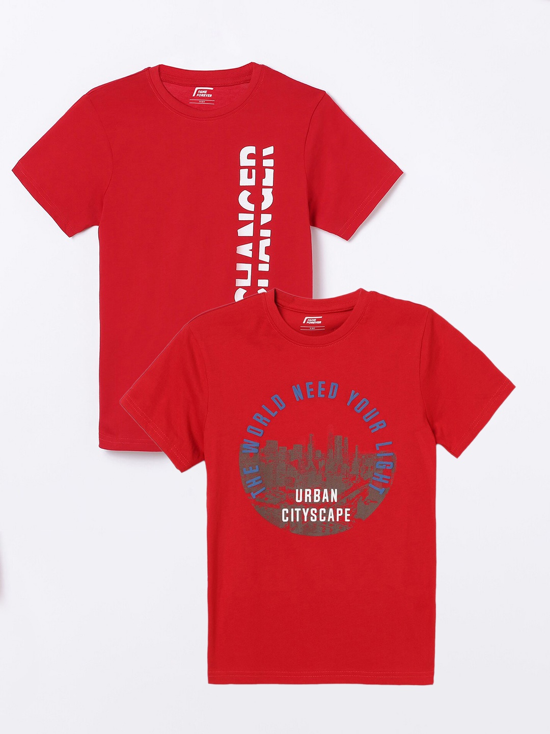 Fame Forever by Lifestyle Boys Pack Of 2 Typography Printed Pure Cotton T-Shirts, Red
Fame Forever by Lifestyle Boys Pack Of 2 Typography Printed Pure Cotton T-Shirts, Red