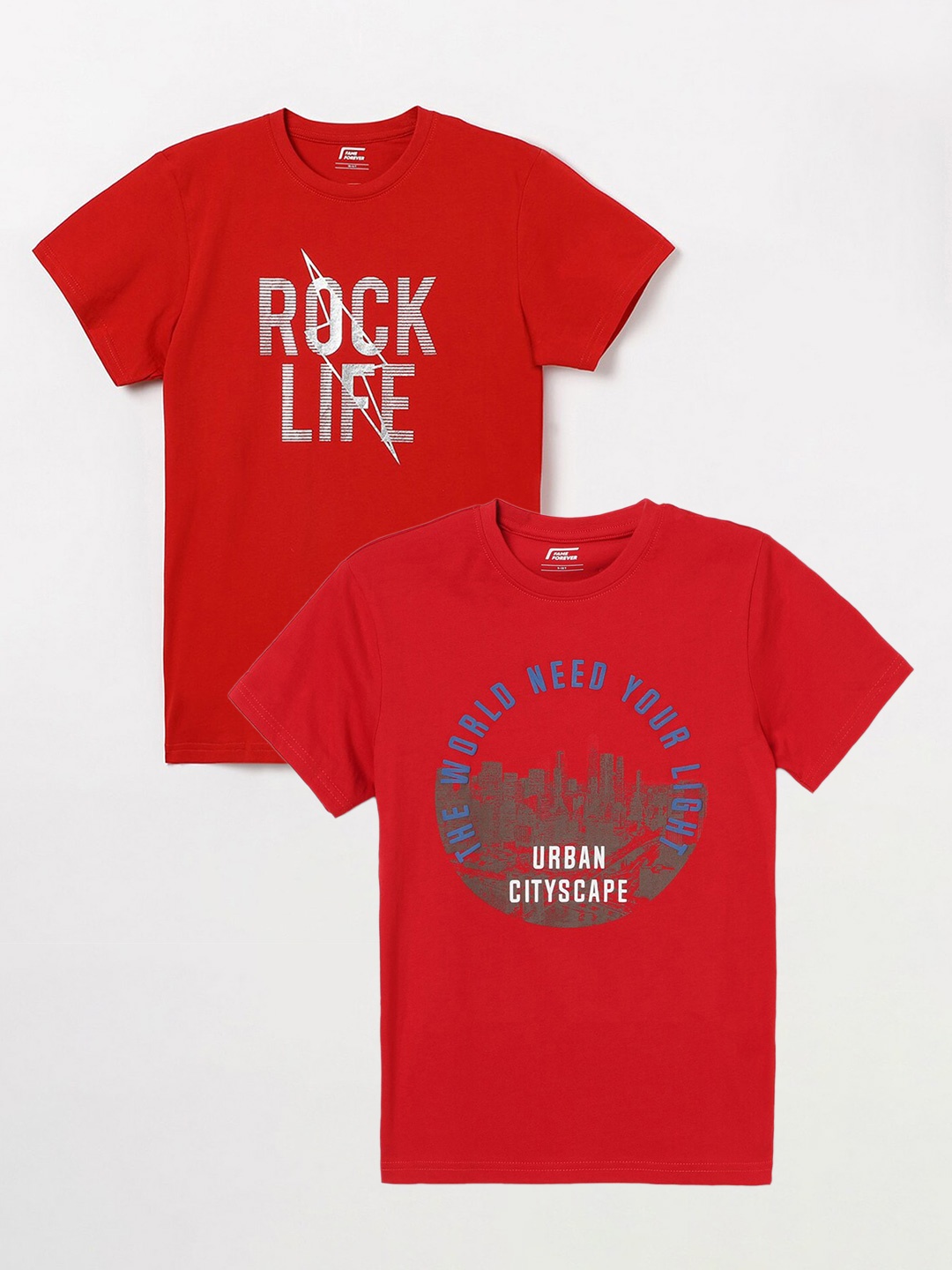 Fame Forever by Lifestyle Boys Pack Of 2 Typography Printed Pure Cotton T-Shirts, Red
Fame Forever by Lifestyle Boys Pack Of 2 Typography Printed Pure Cotton T-Shirts, Red