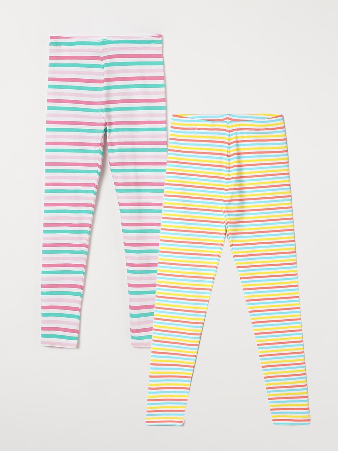 Fame Forever by Lifestyle Girls Pack Of 2 Striped Ankle-Length Leggings, White