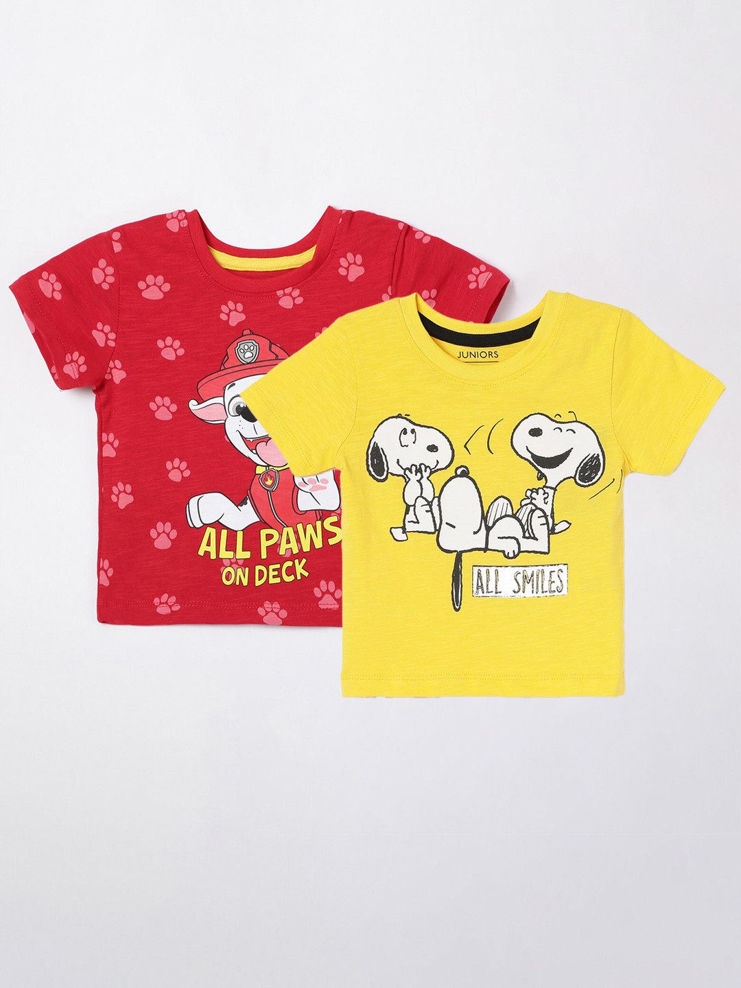 Juniors by Lifestyle Boys Pack Of 2 Paw Petrol & Snoopy Printed Pure Cotton T-Shirts, Yellow
Juniors by Lifestyle Boys Pack Of 2 Paw Petrol & Snoopy Printed Pure Cotton T-Shirts, Yellow