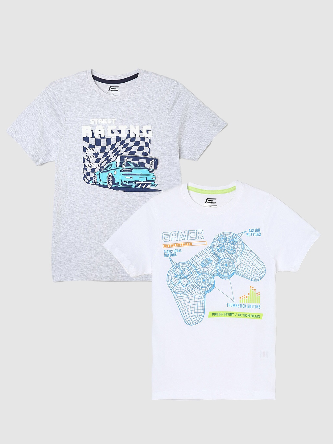 Fame Forever by Lifestyle Boys Pack Of 2 Graphic Printed Cotton T-Shirts, White