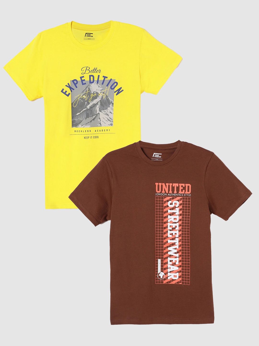 Fame Forever by Lifestyle Boys Pack Of 2 Typography Printed Pure Cotton T-Shirts, Brown
Fame Forever by Lifestyle Boys Pack Of 2 Typography Printed Pure Cotton T-Shirts, Brown