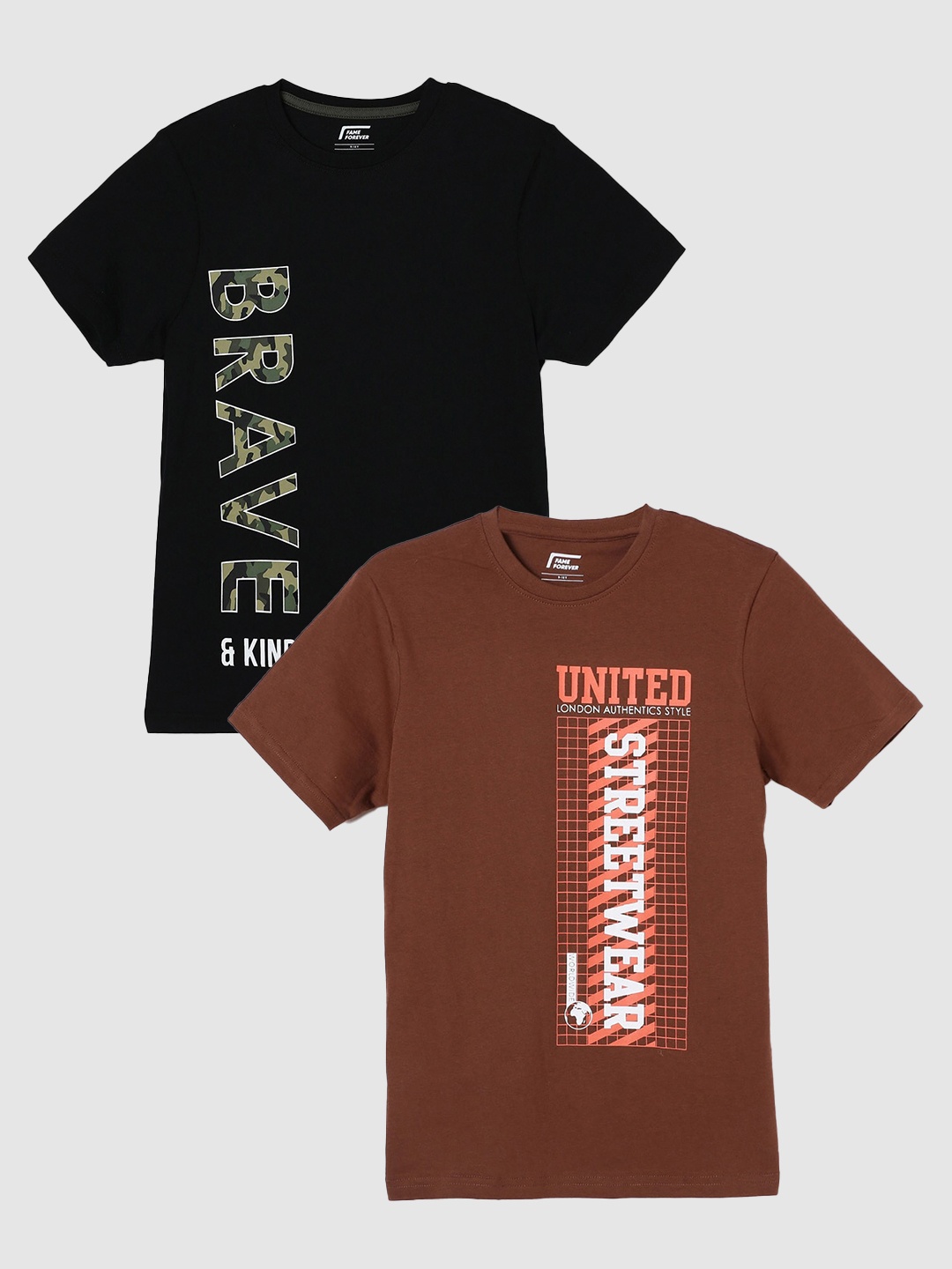 Fame Forever by Lifestyle Boys Pack Of 2 Typography Printed Pure Cotton T-Shirts, Brown
Fame Forever by Lifestyle Boys Pack Of 2 Typography Printed Pure Cotton T-Shirts, Brown