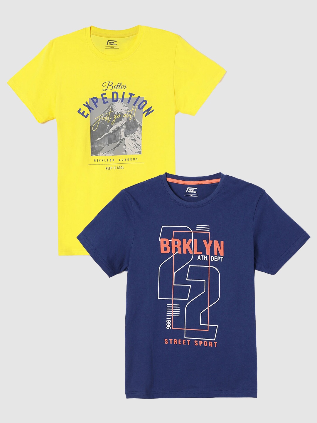 Fame Forever by Lifestyle Boys Pack Of 2 Printed Pure Cotton Casual T-Shirts, Blue