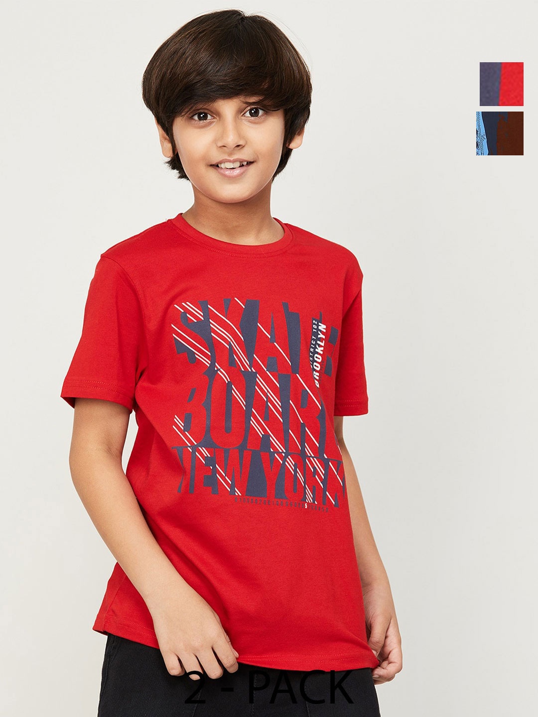 Fame Forever by Lifestyle Boys Pack Of 2 Printed Pure Cotton Casual T-Shirts, Red