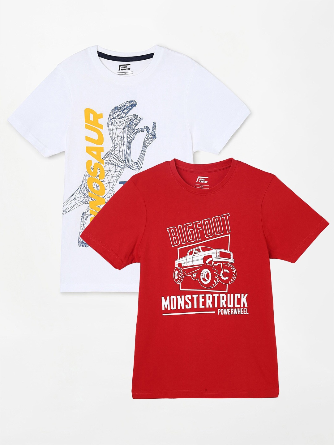 Fame Forever by Lifestyle Boys Pack Of 2 Printed Cotton Casual T-Shirts, Red