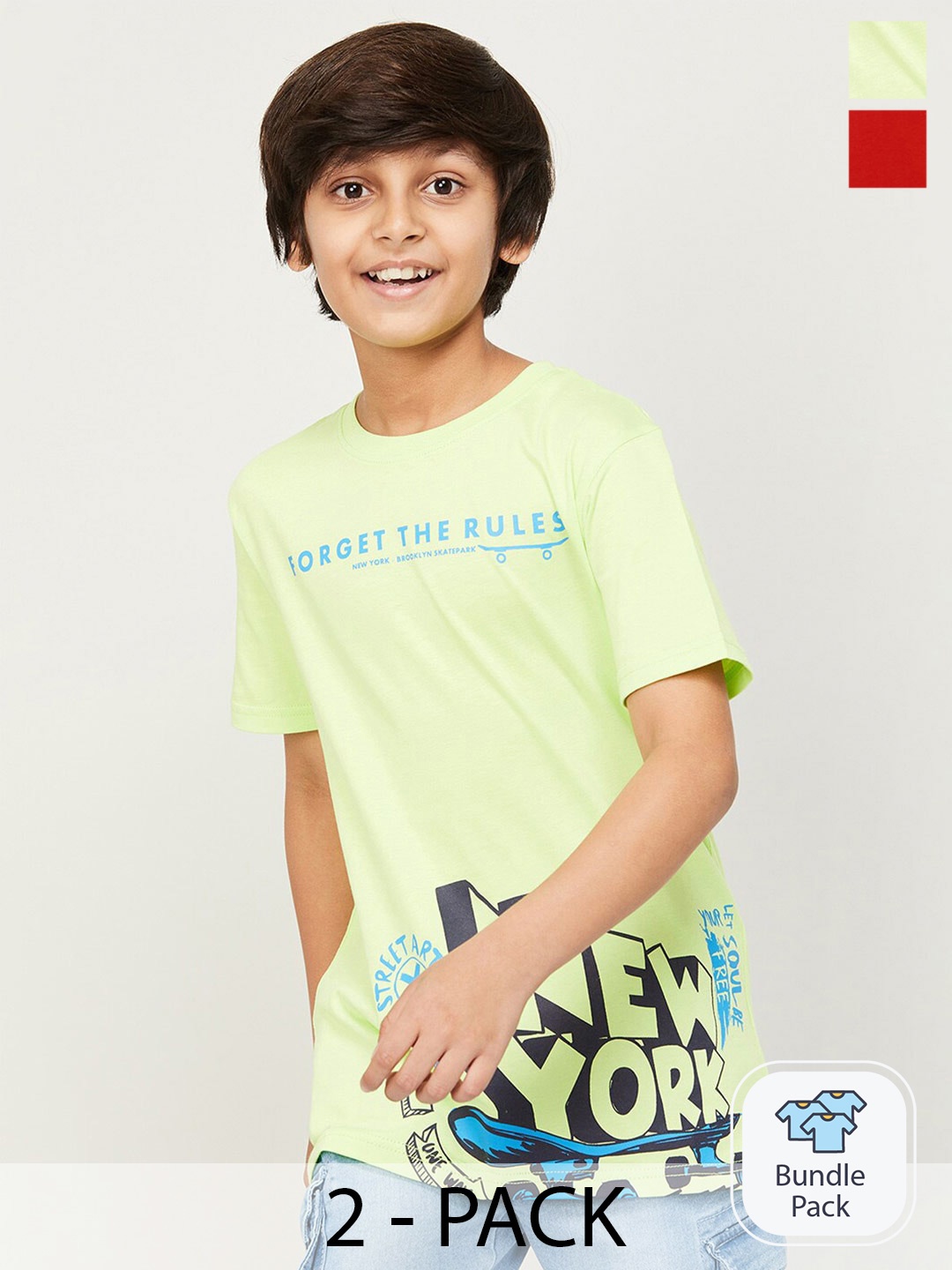 Fame Forever by Lifestyle Boys Pack Of 2 Printed Pure Cotton Casual T-Shirts, Fluorescent green
Fame Forever by Lifestyle Boys Pack Of 2 Printed Pure Cotton Casual T-Shirts, Fluorescent green