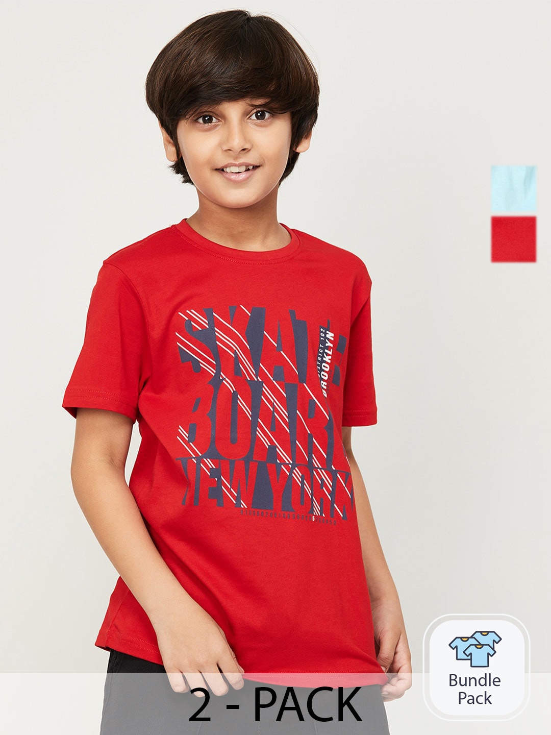 Fame Forever by Lifestyle Boys Pack Of 2 Printed Pure Cotton T-Shirt, Red