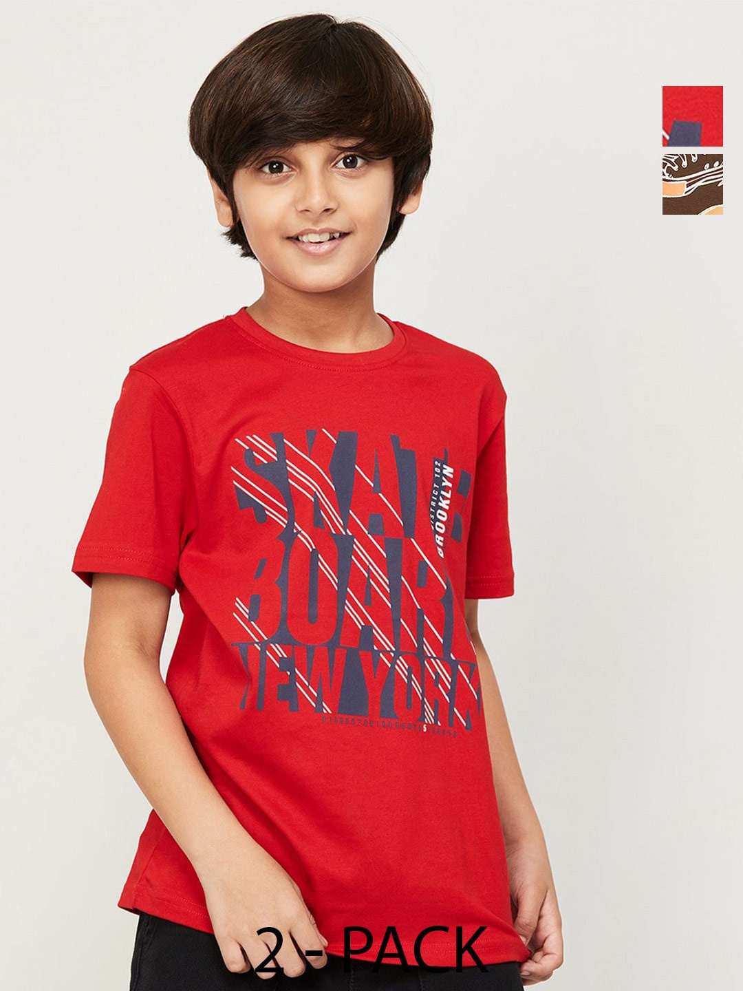 Fame Forever by Lifestyle Boys Pack Of 2 Printed Cotton T-Shirt, Red