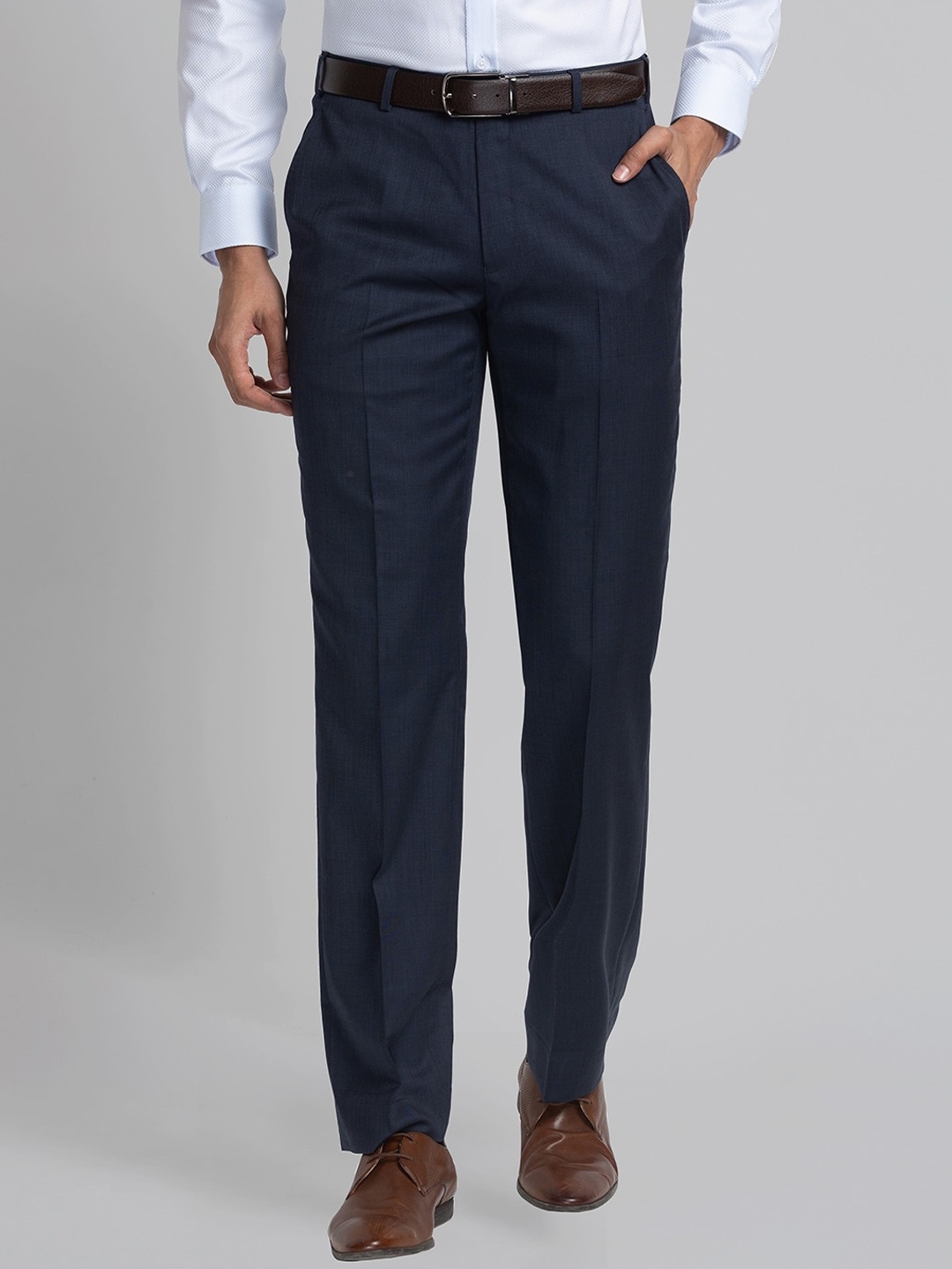 Park Avenue Men Mid-Rise Formal Trousers, Blue
