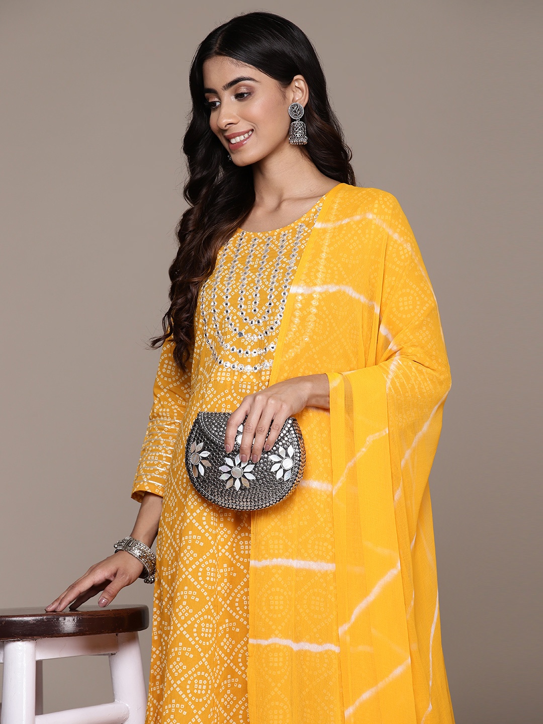 Ishin Bandhani Printed Mirror Work Pure Cotton Kurta with Trousers & Dupatta, Mustard
Ishin Bandhani Printed Mirror Work Pure Cotton Kurta with Trousers & Dupatta, Mustard
