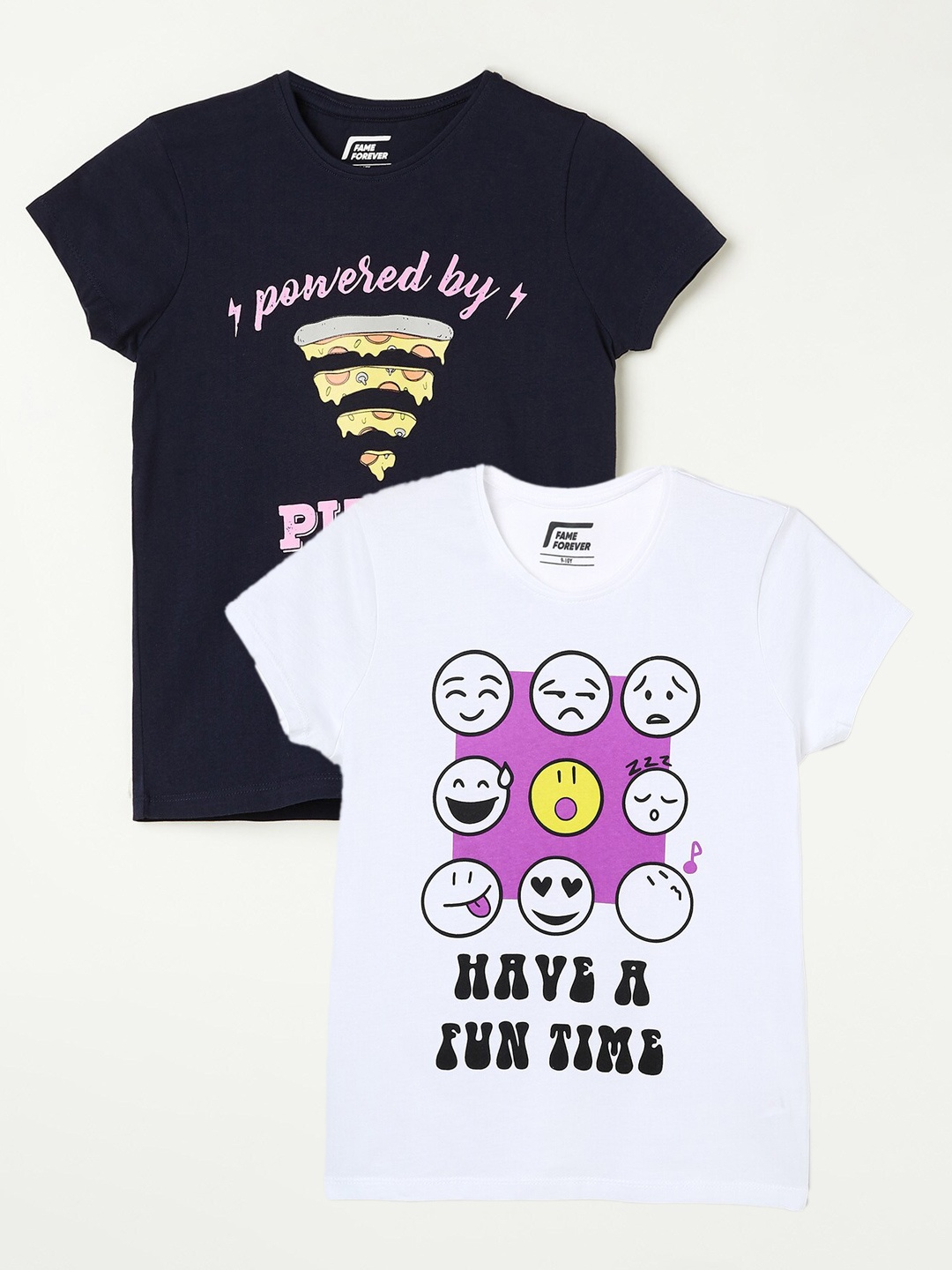 Fame Forever by Lifestyle Pack Of 2 Girls Printed Cotton T-Shirt, White