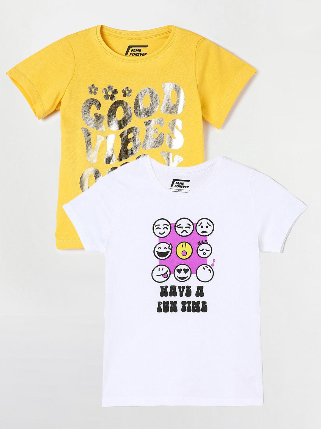 Fame Forever by Lifestyle Pack Of 2 Girls Printed Cotton T-Shirt, White