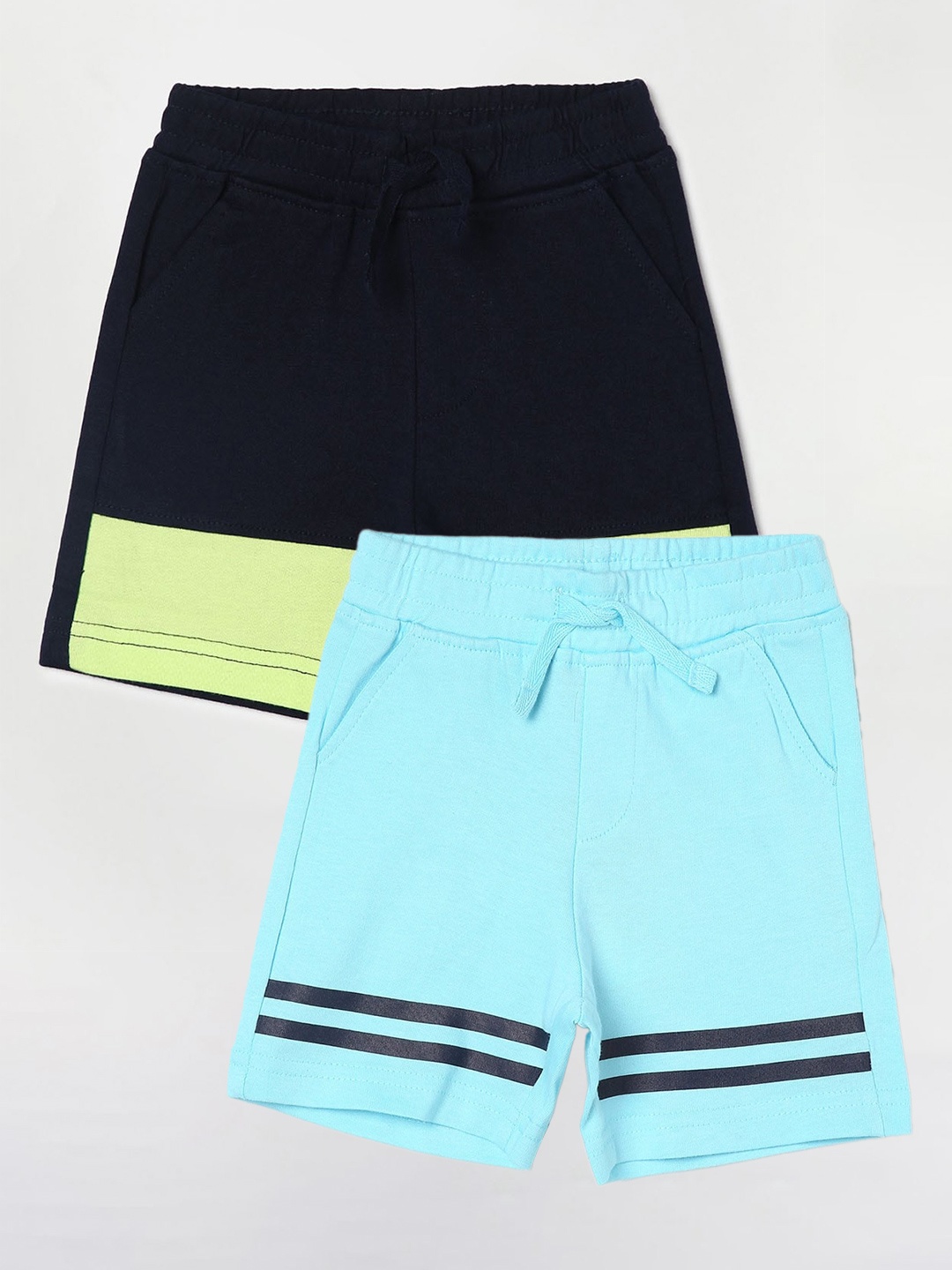 Juniors by Lifestyle Boys Pack Of 2 Mid-Rise Cotton Shorts, Turquoise blue