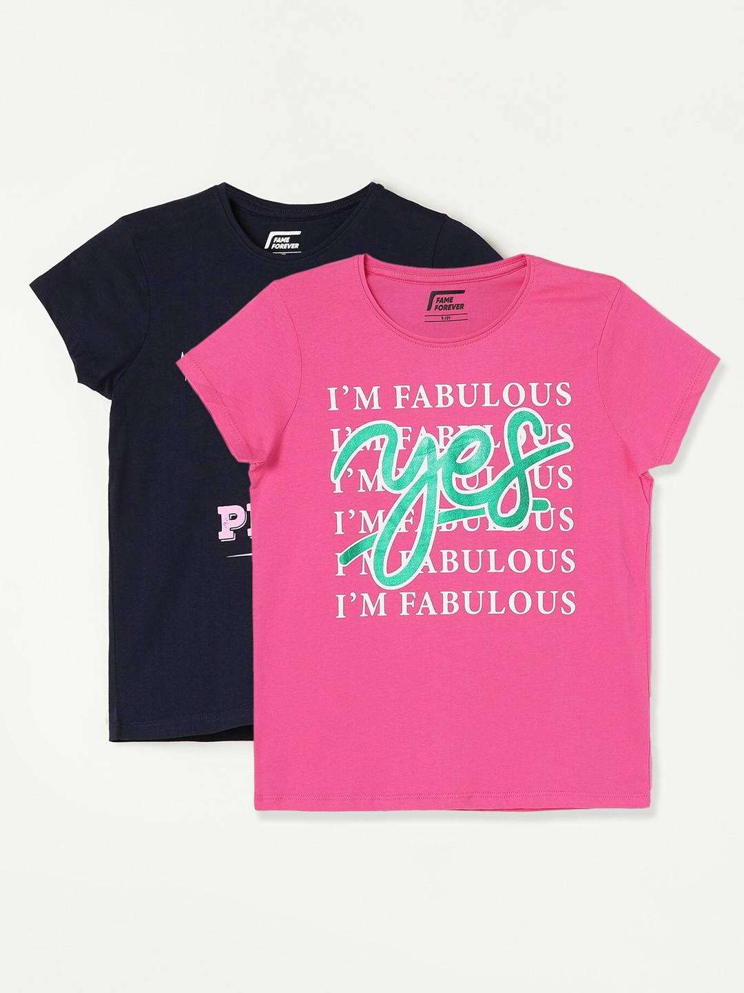 Fame Forever by Lifestyle Girls Pack Of 2 Printed Cotton T-shirt, Pink