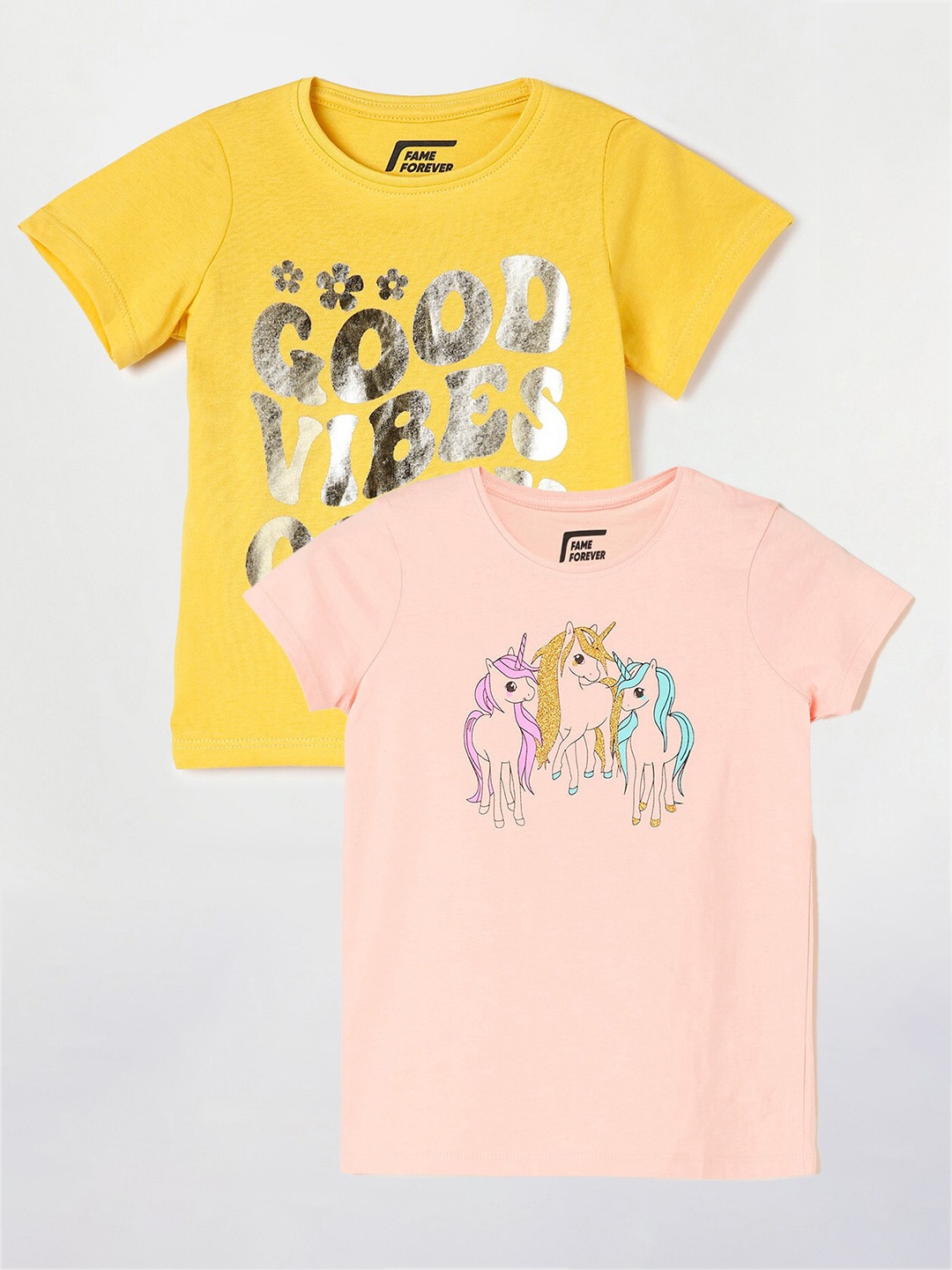 Fame Forever by Lifestyle Girls Pack Of 2 Printed Short Sleeves Cotton T-shirts, Peach
Fame Forever by Lifestyle Girls Pack Of 2 Printed Short Sleeves Cotton T-shirts, Peach