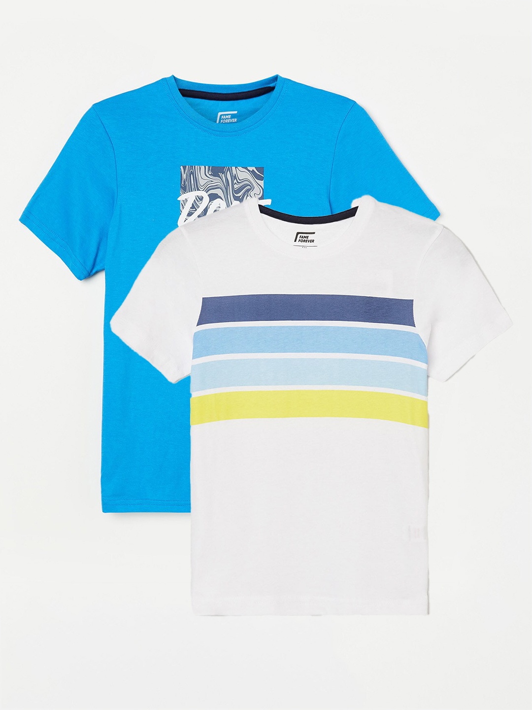 Fame Forever by Lifestyle Boys Pack Of 2 Printed Short Sleeves Cotton T-shirts, White