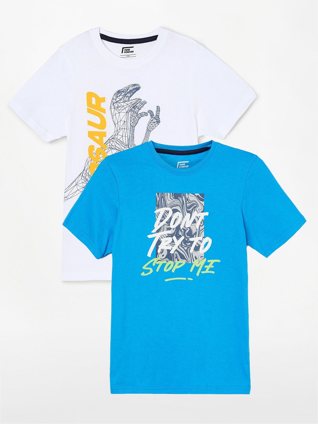 Fame Forever by Lifestyle Boys Pack Of 2 Printed Short Sleeves Cotton T-shirts, Blue
Fame Forever by Lifestyle Boys Pack Of 2 Printed Short Sleeves Cotton T-shirts, Blue