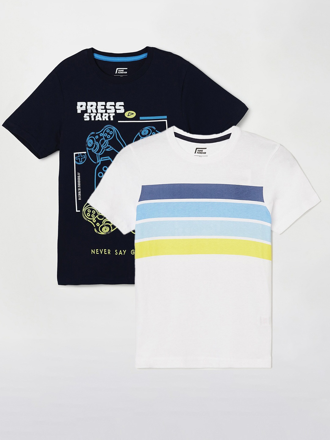 Fame Forever by Lifestyle Boys Pack Of 2 Printed Round Neck Cotton Casual T-Shirts, White