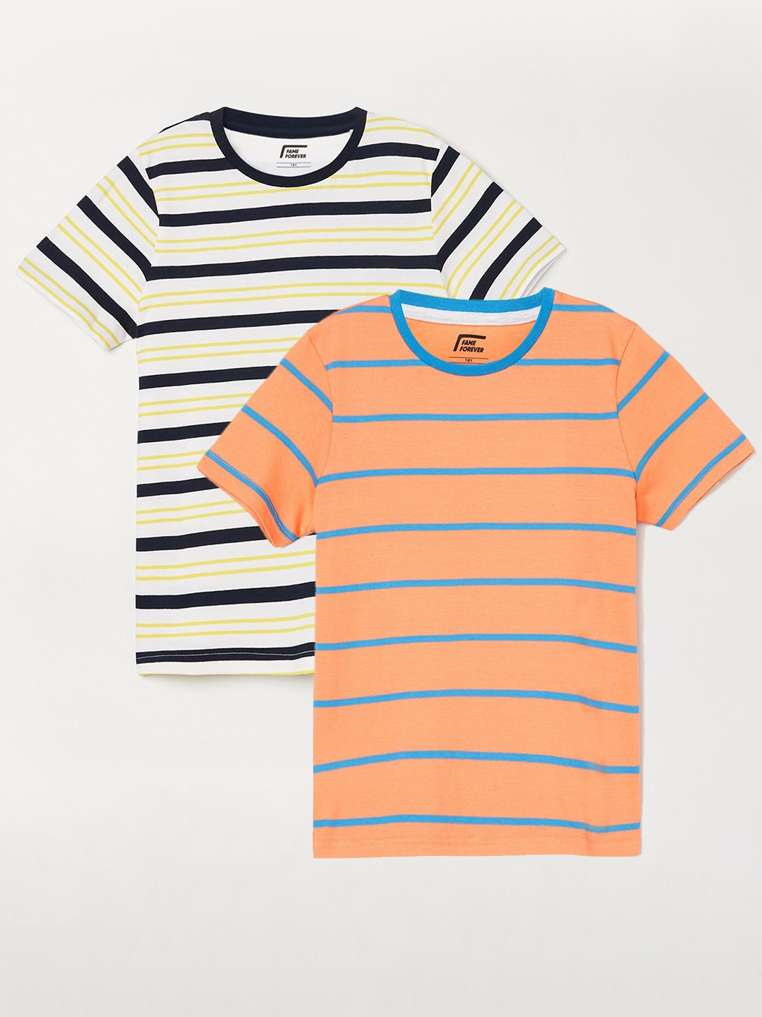 Fame Forever by Lifestyle Boys Pack Of 2 Striped Round Neck Pure Cotton Casual T-Shirts, Coral
Fame Forever by Lifestyle Boys Pack Of 2 Striped Round Neck Pure Cotton Casual T-Shirts, Coral