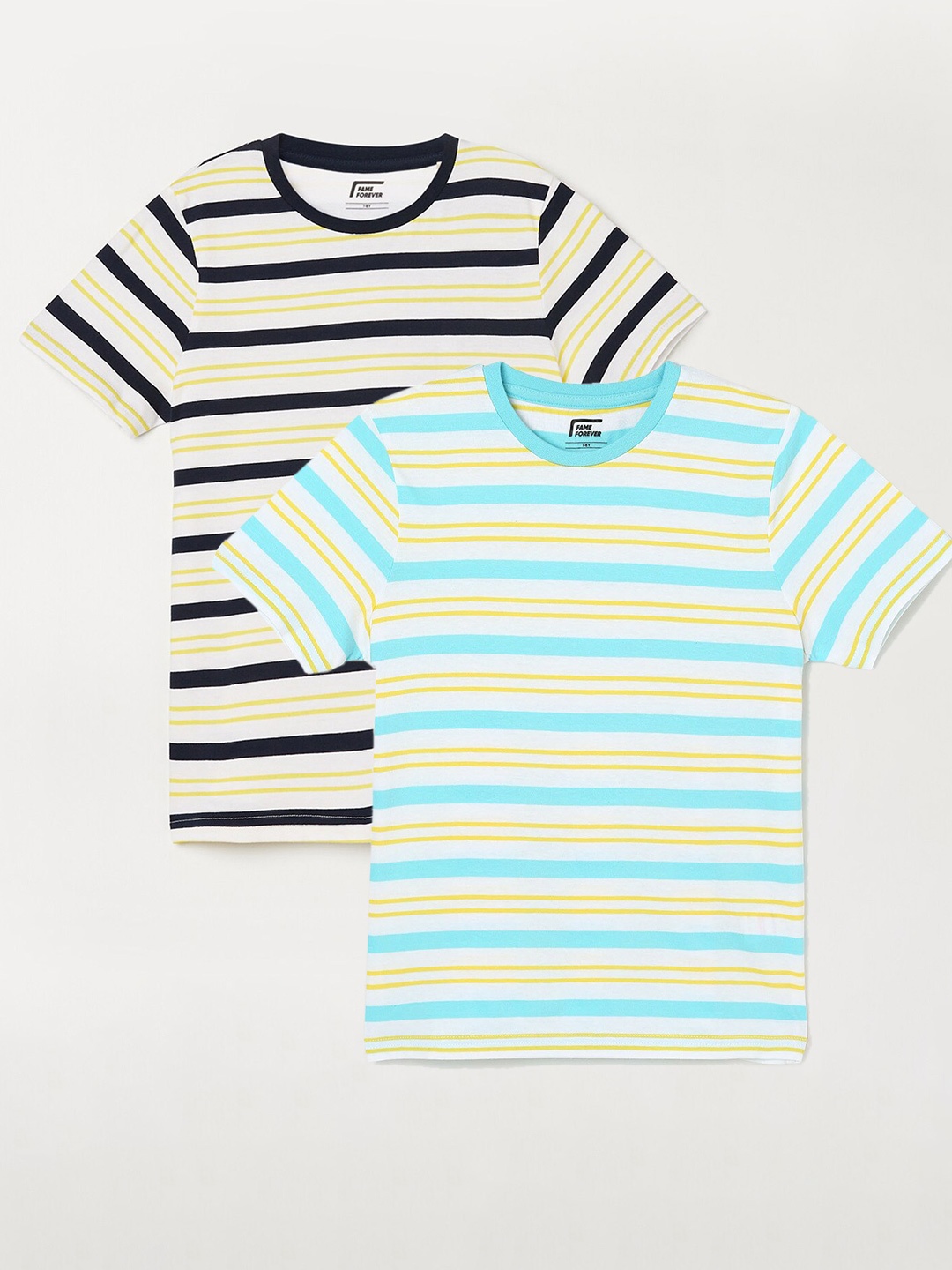 Fame Forever by Lifestyle Boys Pack Of 2 Striped Round Neck Pure Cotton Casual T-Shirts, White
Fame Forever by Lifestyle Boys Pack Of 2 Striped Round Neck Pure Cotton Casual T-Shirts, White