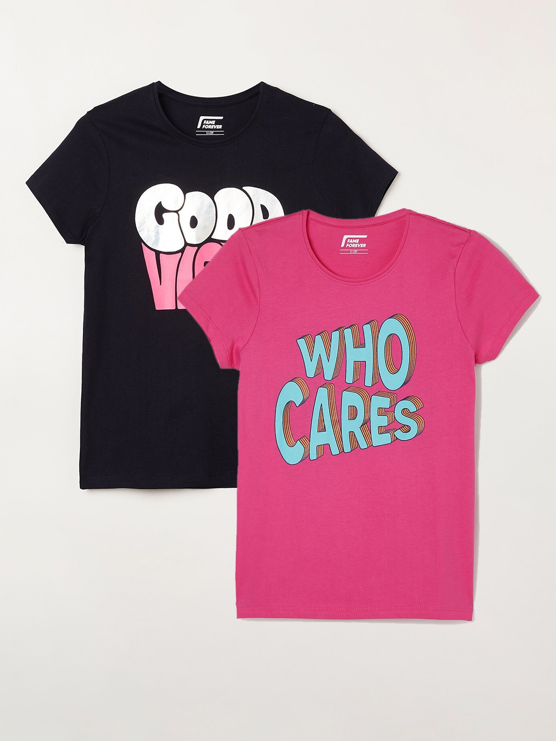 Fame Forever by Lifestyle Girls Pack Of 2 Printed Round Neck Pure Cotton Casual T-Shirts, Pink
Fame Forever by Lifestyle Girls Pack Of 2 Printed Round Neck Pure Cotton Casual T-Shirts, Pink