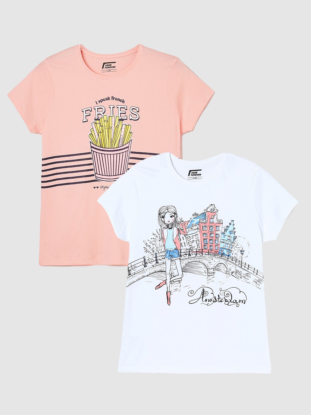 Fame Forever by Lifestyle Girls Pack Of 2 Printed Round Neck Pure Cotton Casual T-Shirts, White
Fame Forever by Lifestyle Girls Pack Of 2 Printed Round Neck Pure Cotton Casual T-Shirts, White