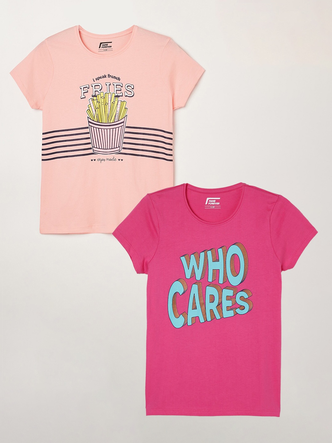 Fame Forever by Lifestyle Girls Pack Of 2 Printed Round Neck Pure Cotton Casual T-Shirts, Pink
Fame Forever by Lifestyle Girls Pack Of 2 Printed Round Neck Pure Cotton Casual T-Shirts, Pink