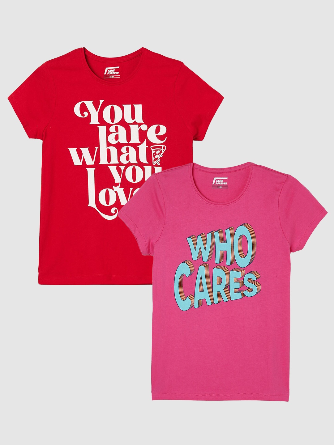 Fame Forever by Lifestyle Girls Pack Of 2 Printed Round Neck Pure Cotton Casual T-Shirts, Pink
Fame Forever by Lifestyle Girls Pack Of 2 Printed Round Neck Pure Cotton Casual T-Shirts, Pink