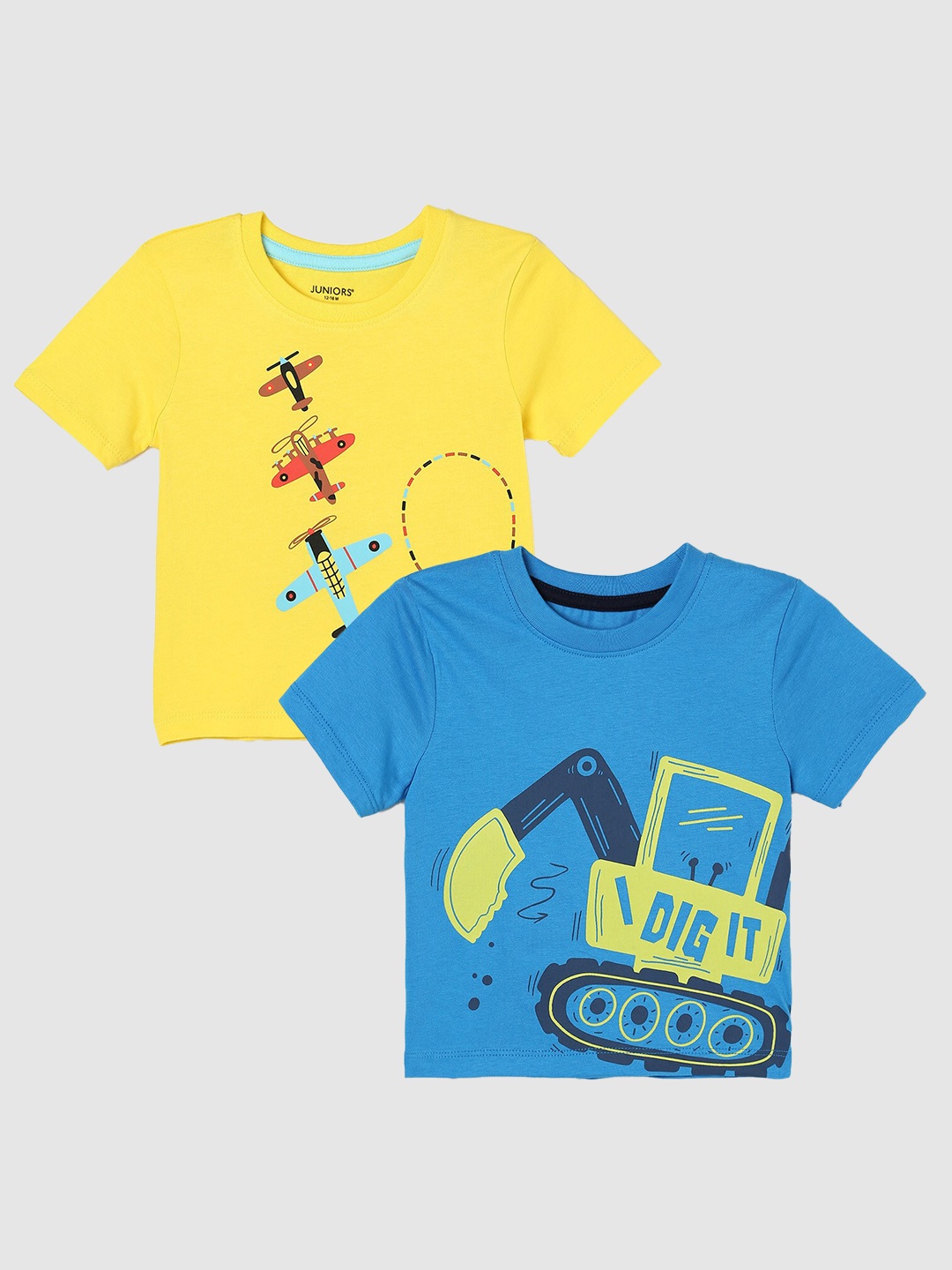 Juniors by Lifestyle Boys Pack Of 2 Graphic Printed Cotton T-Shirts, Blue