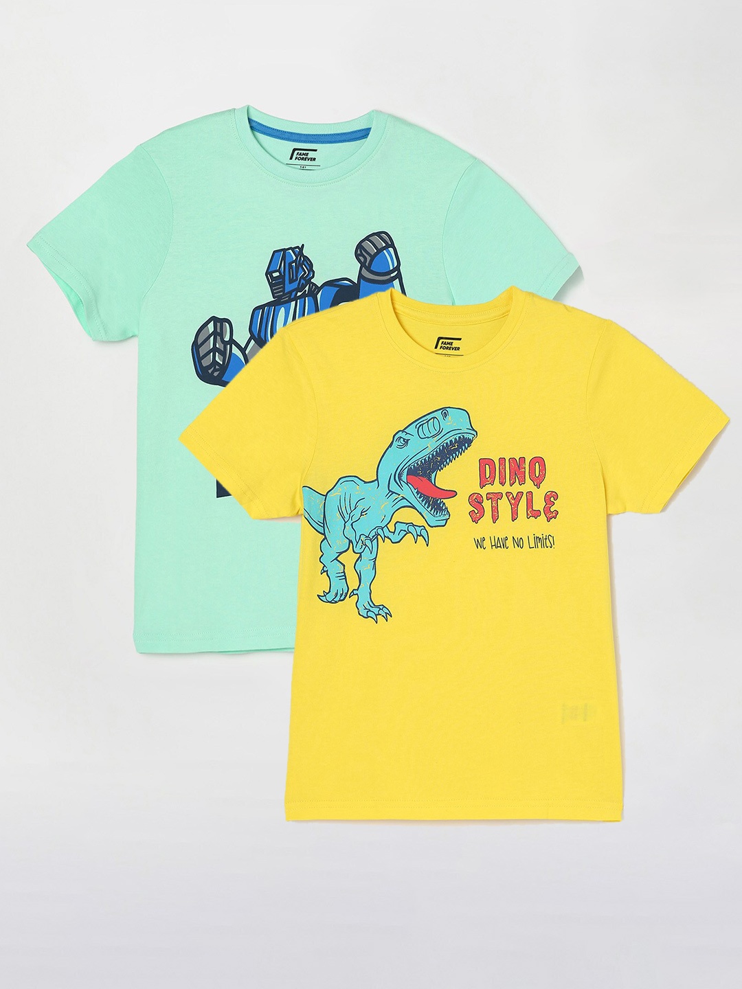 Fame Forever by Lifestyle Boys Pack Of 2 Printed Cotton T-Shirts, Green