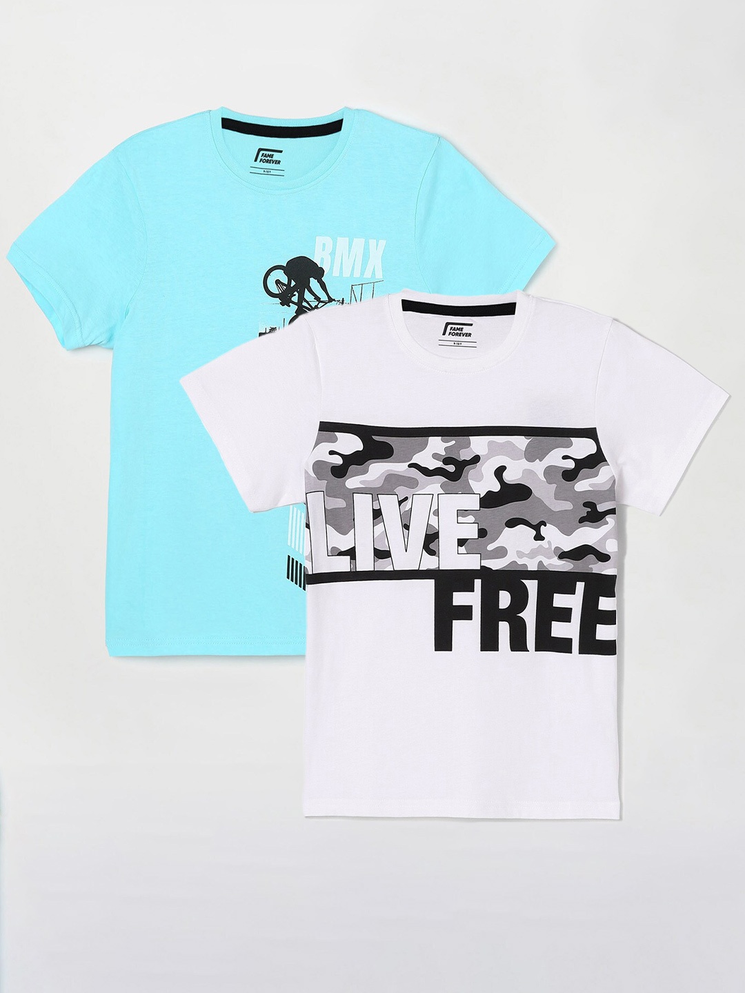 Fame Forever by Lifestyle Boys Pack Of 2 Printed Cotton T-Shirts, Blue