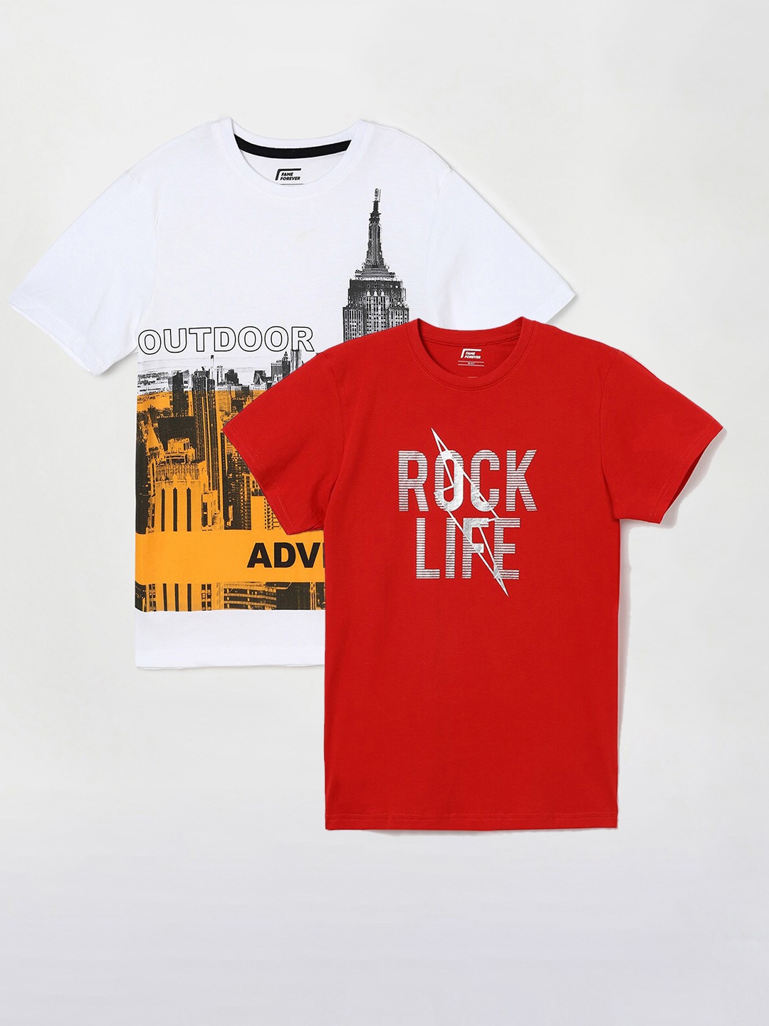 Fame Forever by Lifestyle Boys Pack Of 2 Printed Cotton T-Shirts, White
