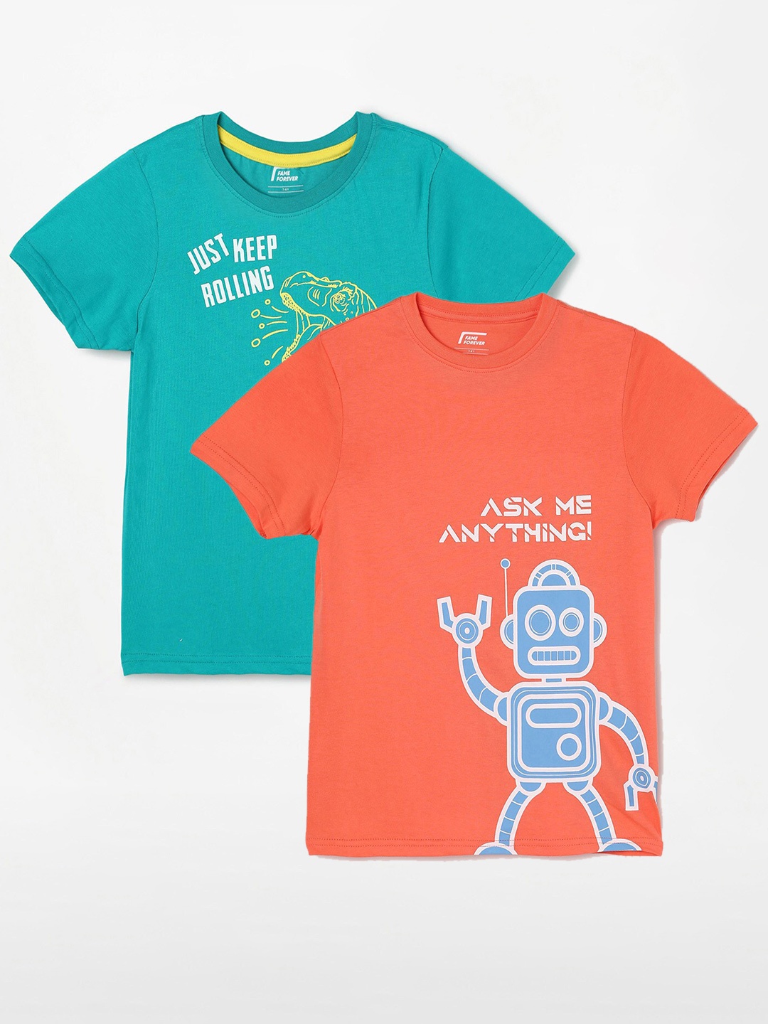Fame Forever by Lifestyle Boys Pack Of 2 Printed Cotton T-Shirts, Blue