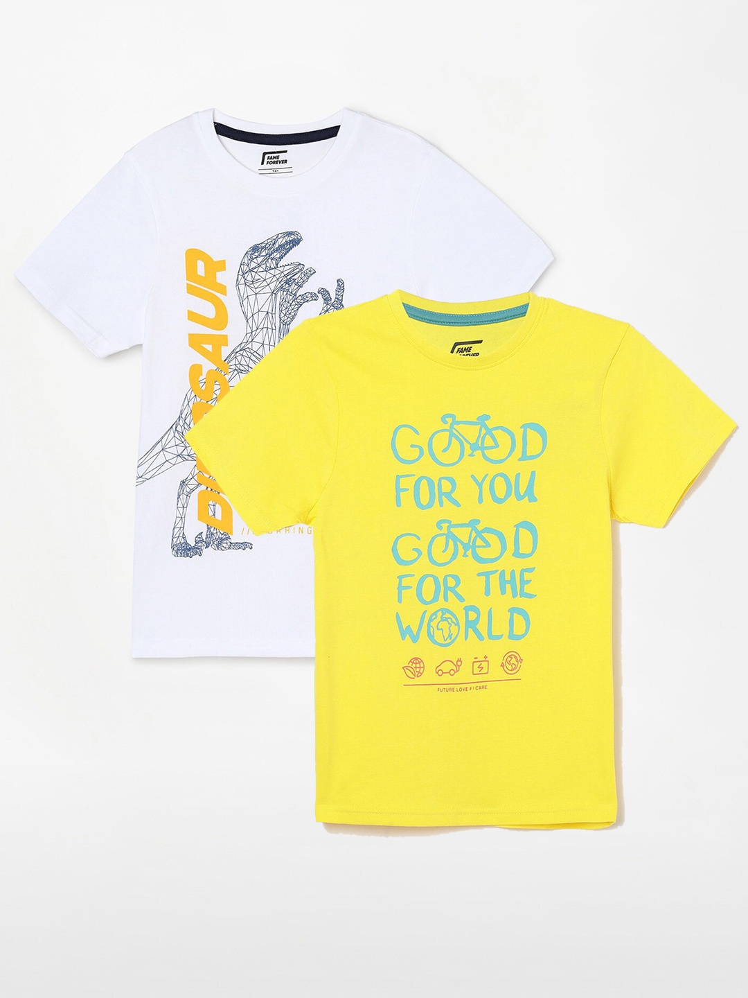 Fame Forever by Lifestyle Boys Pack Of 2 Printed Cotton T-Shirts, White