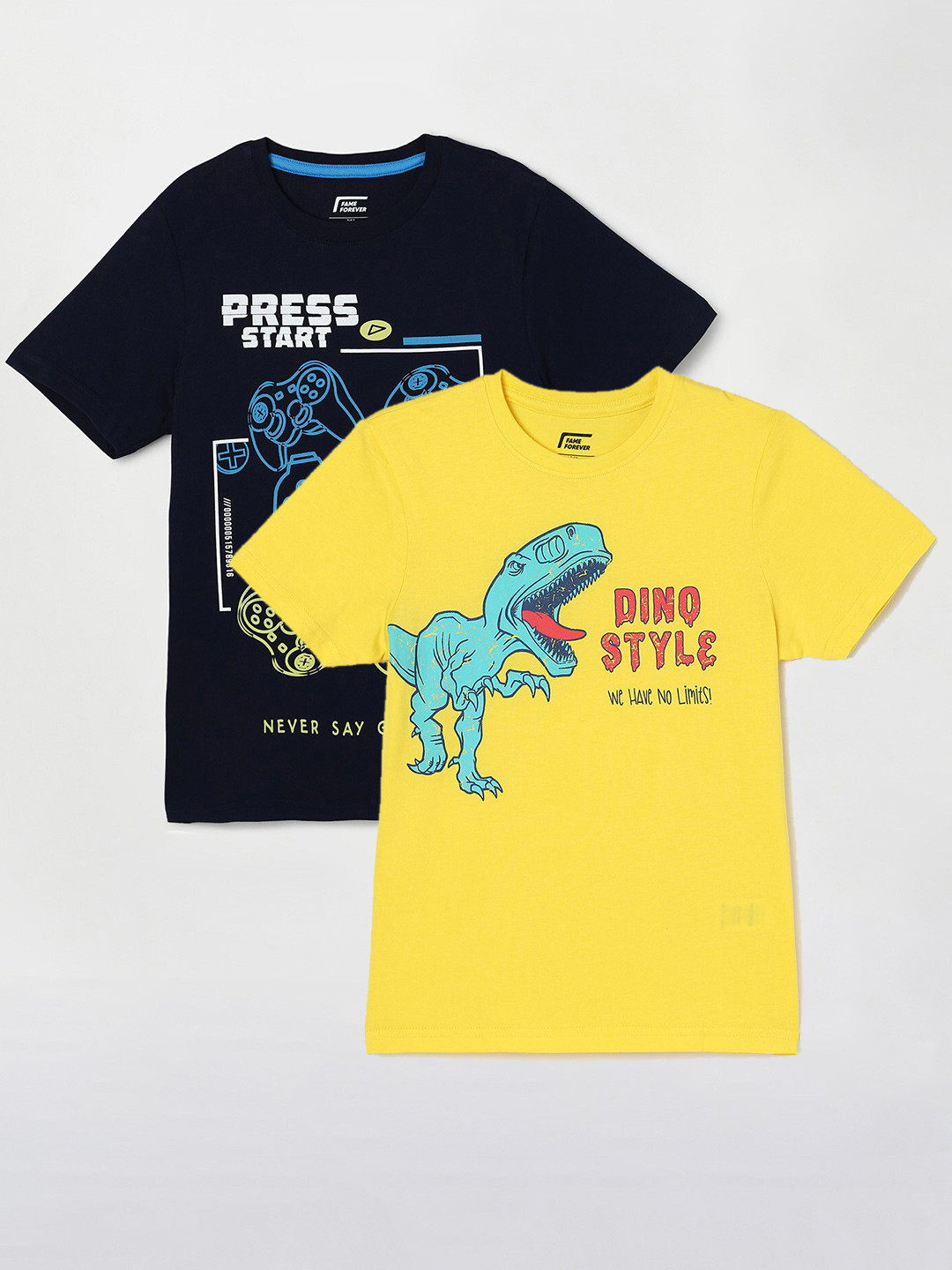 Fame Forever by Lifestyle Boys Pack Of 2 Printed Cotton T-Shirts, Navy blue
Fame Forever by Lifestyle Boys Pack Of 2 Printed Cotton T-Shirts, Navy blue