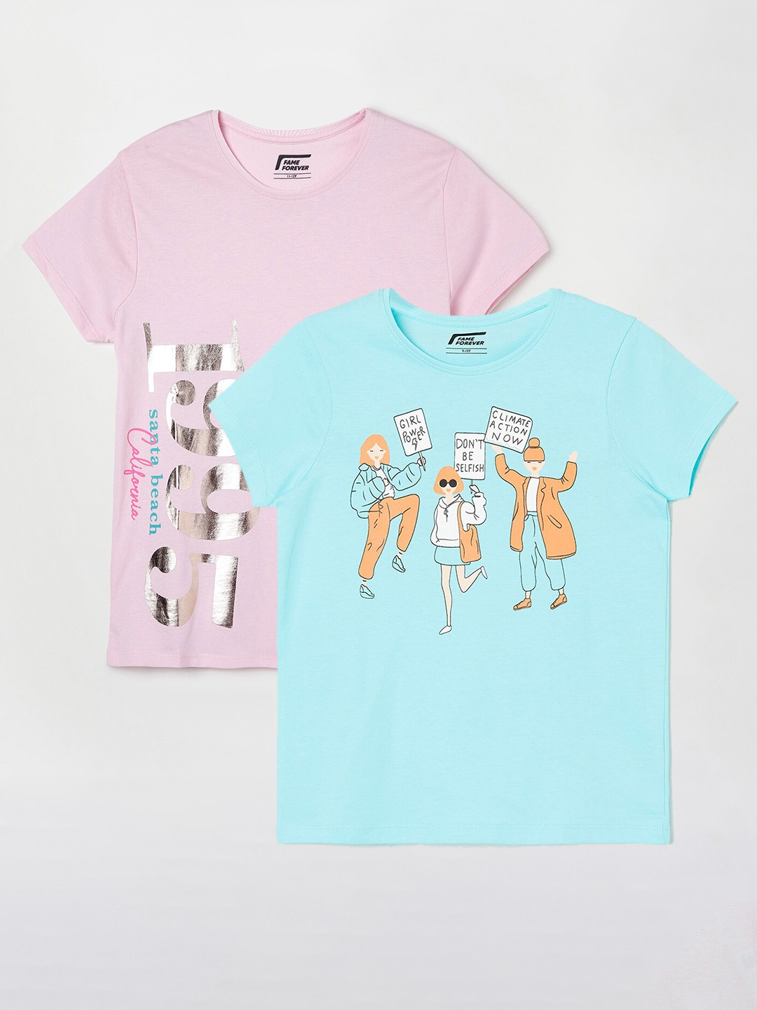 Fame Forever by Lifestyle Girls Pack Of 2 Printed Cotton T-Shirts, Blue
