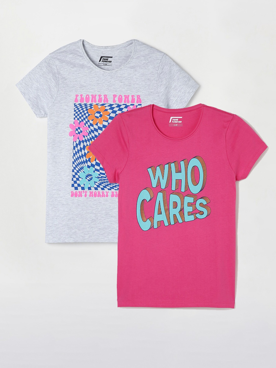 Fame Forever by Lifestyle Girls Pack Of 2 Printed Cotton T-Shirts, Pink